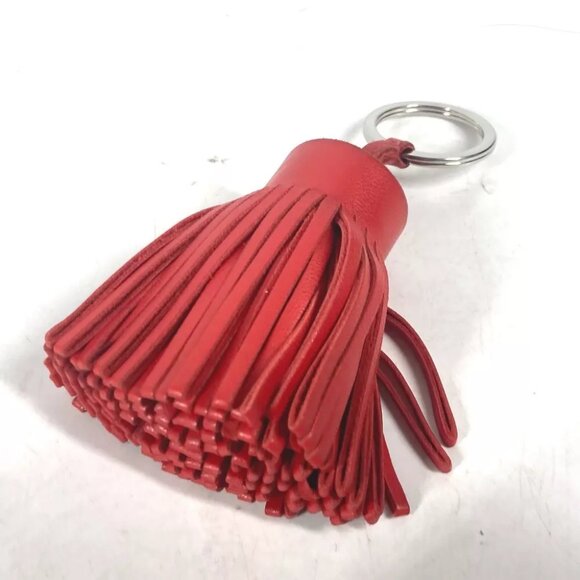 HERMES fringe Carmen Bag Charm Key Ring Key Holder Leather Red/SilverHardware - Picture 1 of 9